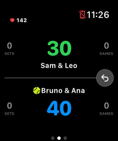 Scoring a match on Apple Watch